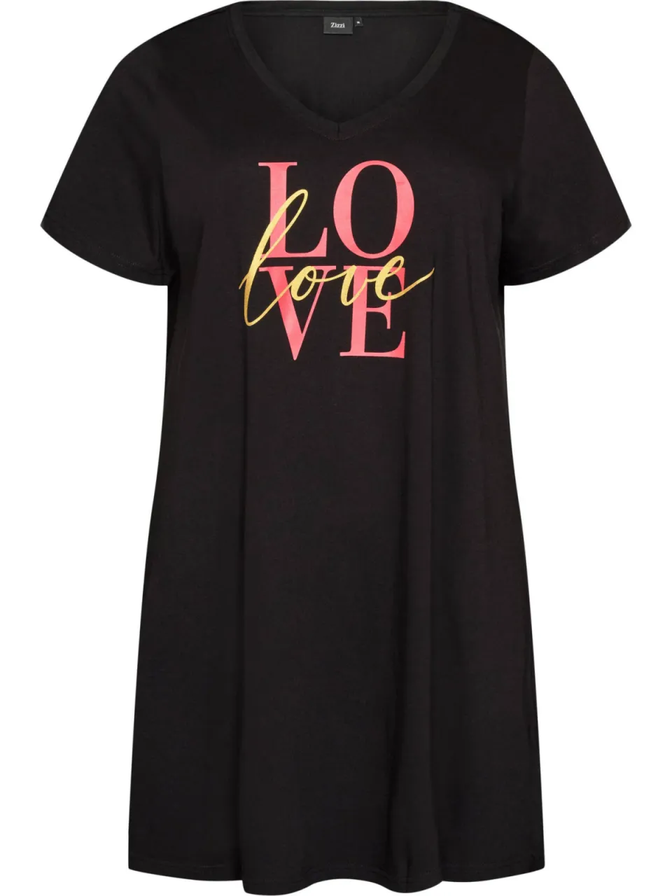 Zizzi nachthemd zwart met Love print, foto 2