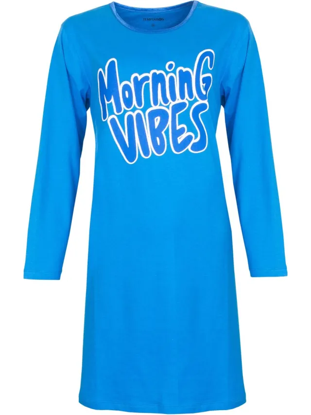 Temptation Dames Nachthemd - Morning Vibes Print - Blauw
