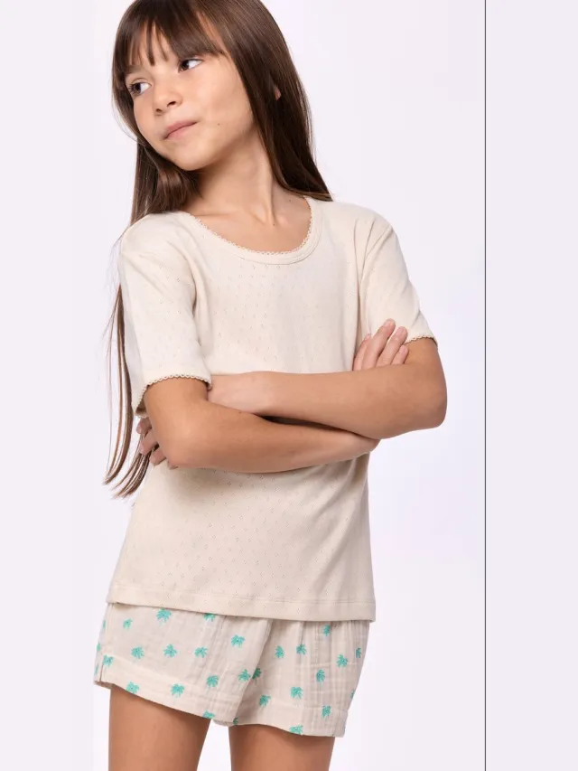 Woody pyjama dames - palm - beige - 251-10-WPK-W/122