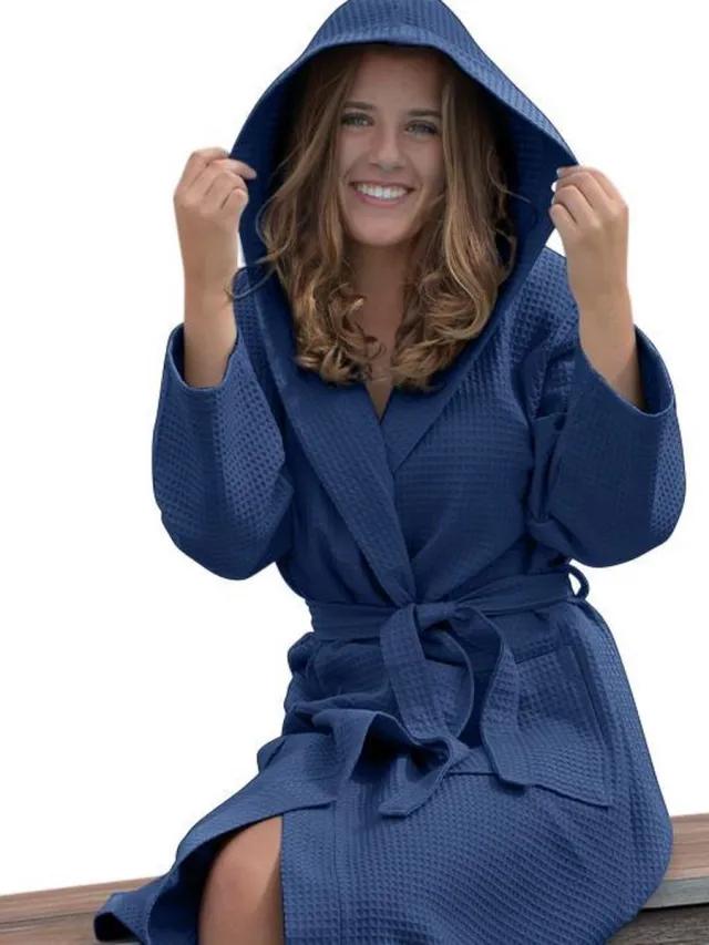 ARTG Robezz - Wafelbadjas met Capuchon - 100% Katoen - Donkerblauw - French Navy
