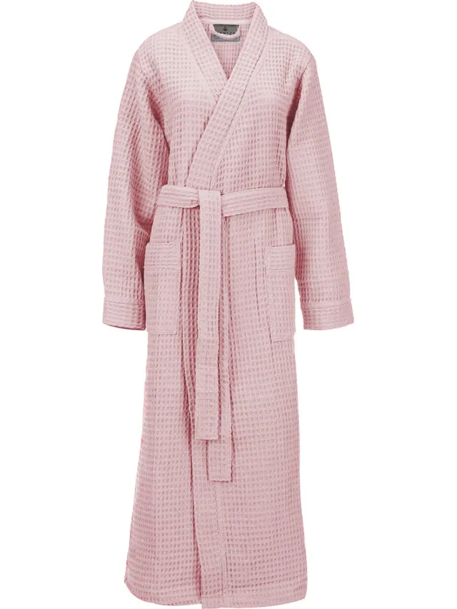 LINNICK Sauna Badjas Wafel Katoen Kuitlengte - Light Pink - Wafel Badjas - Zomerbadjas - 100% Katoen - Badjas Dames - Badjas Heren Licht Roze