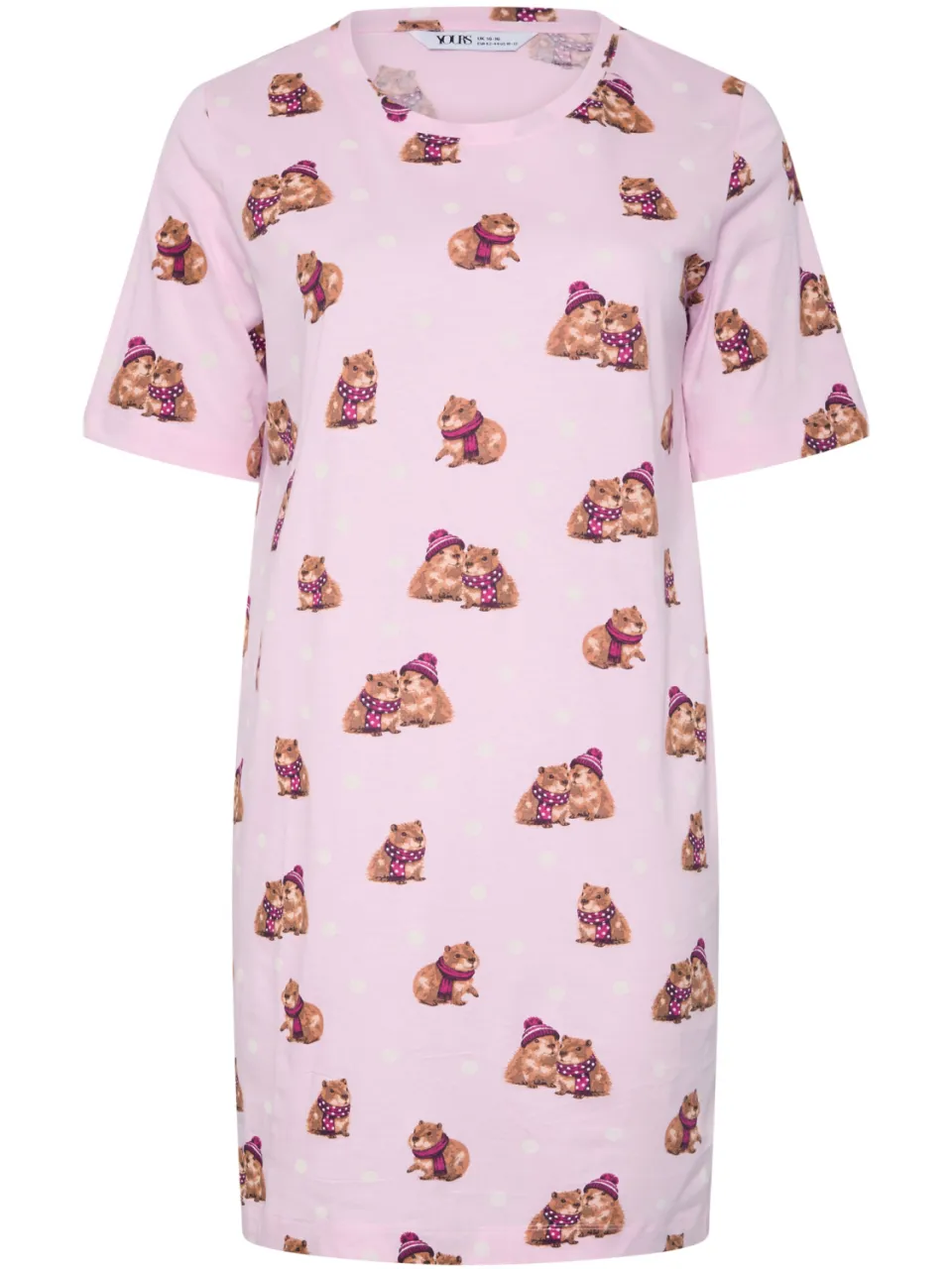 Yours Curve Roze Nachthemd Met Stippen En Capibara Print-64, foto 4