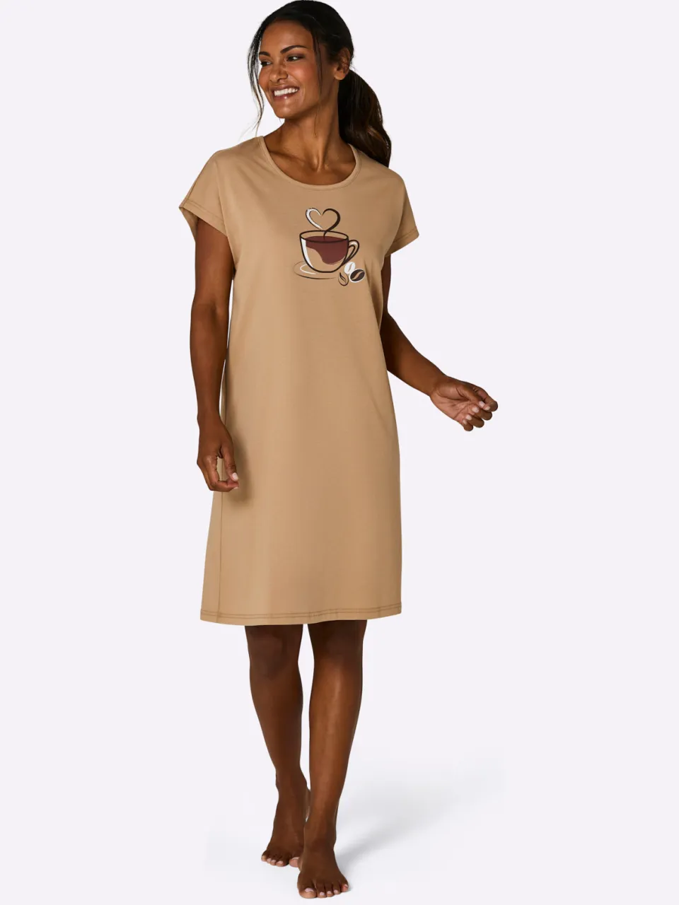 slaapshirts set camel en bruin camel + chocolade