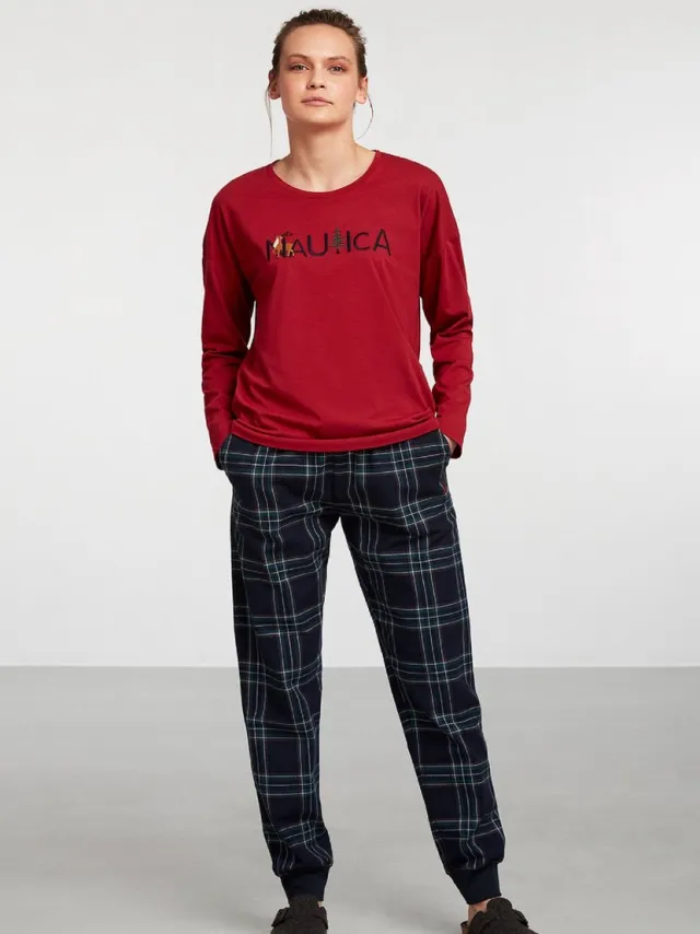 Nautica Pyjama Set Voor Dames, Lange Mouwen bordeaux