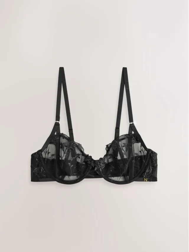Next Dames - Premium geborduurde balkonbeha zonder vulling - Zwart Black