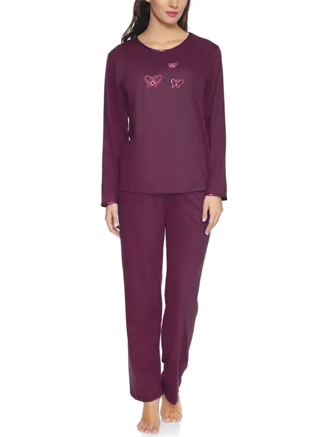 Merry Style Dames Pyjama - Lange mouwen - Lange broek - Katoen - MS-DR-Malwa-PJ - Aubergine (Lange mouwen)
