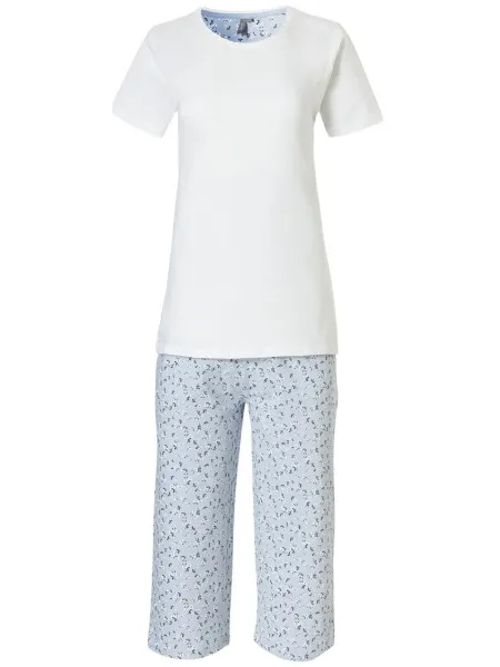 By Louise Dames capri korte pyjama set / blauw Wit