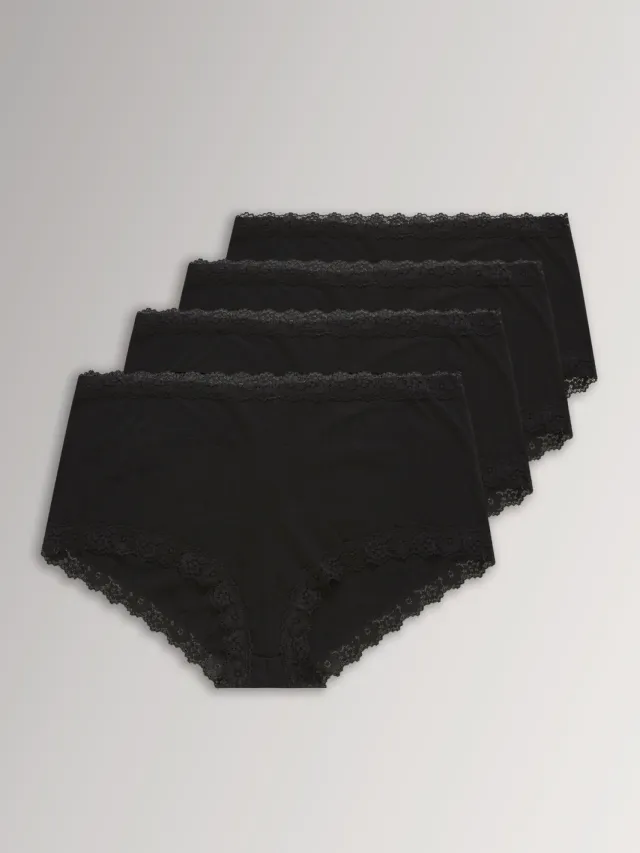 Yours 4 Paar Katoenen Tailleslips Met Kanten Rand In Zwartsize 46-48 Black