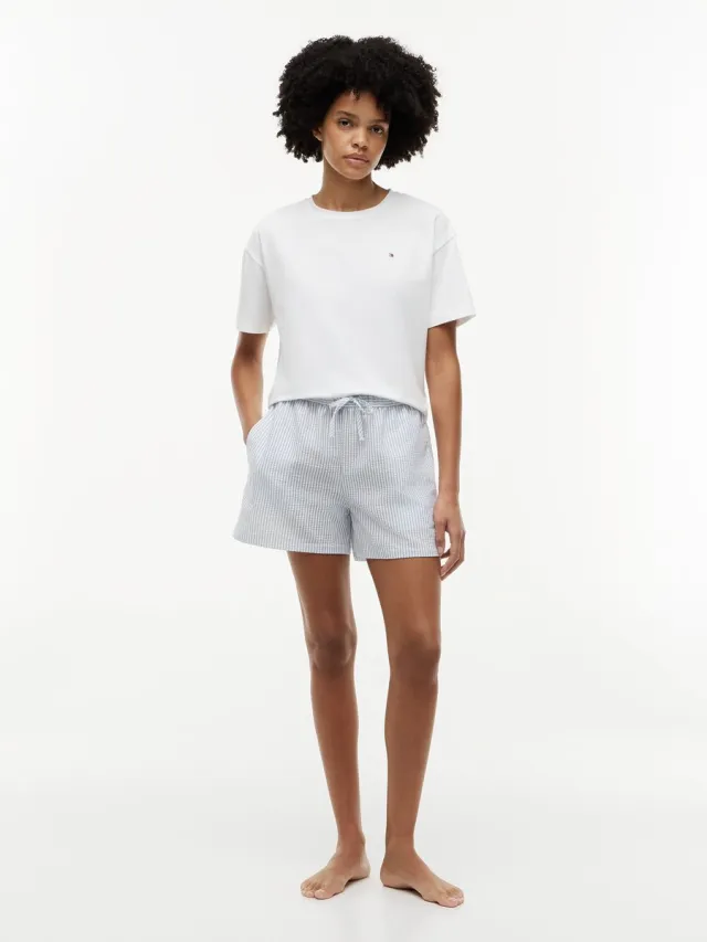 Tommy Hilfiger Dames Pyjama – T-shirt & Short – Stretchkatoen – Comfort Fit - white / ithaca brisk blue