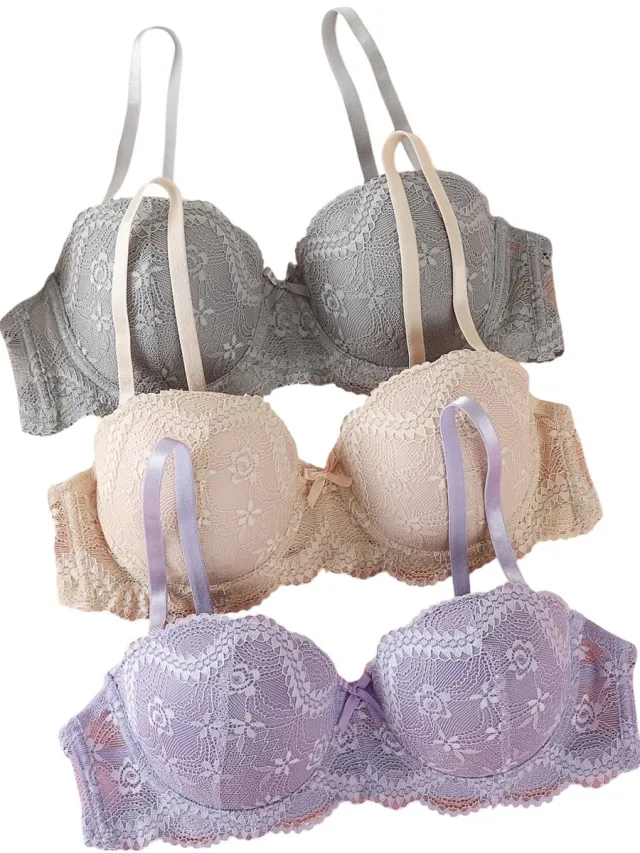 Currero BH Zonder Beugel - Strapless - Zonder Bandjes - Met Voorsluiting - Push-up Bh's - Comfort Beha - Comfortabel - Grote Sluiting - Lichtpaars + Lichtgrijs + Abrikoos - Cupmaat