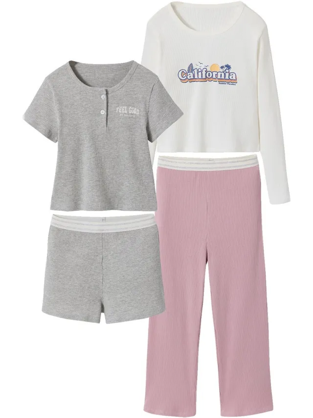 JONEN Set van 2 korte en lange pyjama's gemêleerd grijs