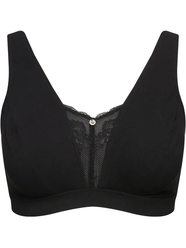 Ulla Popken Dames - Bralette kantinzet zonder beugel - Zwart
