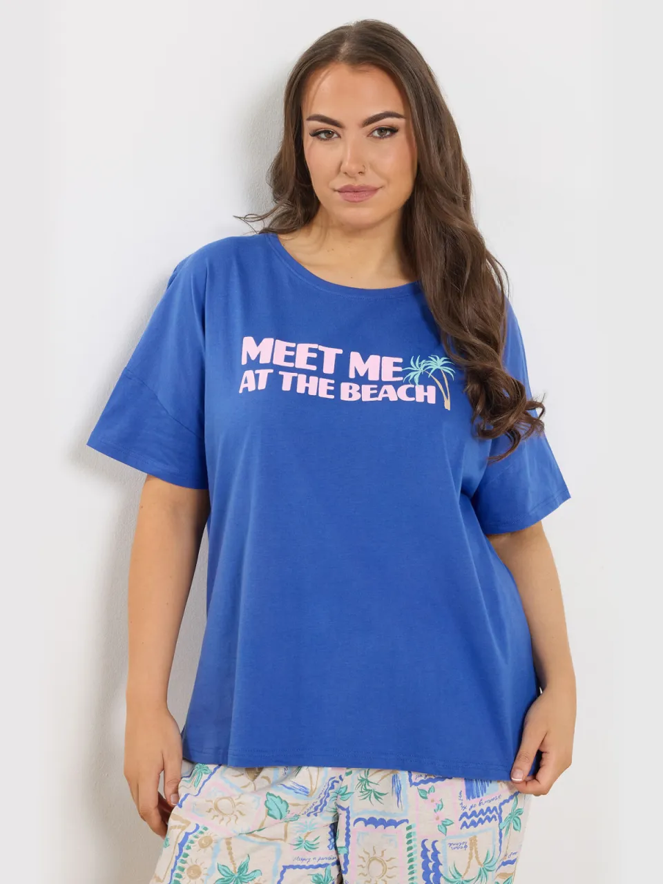 Yours Blauwe Pyjamatop Met ‘Meet Me At The Beach’Slogan-52, foto 4