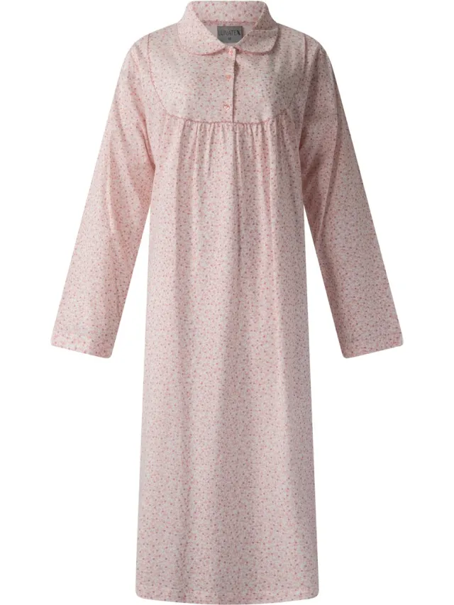 Lunatex klassiek dames nachthemd 224197 - 100% katoen - roze