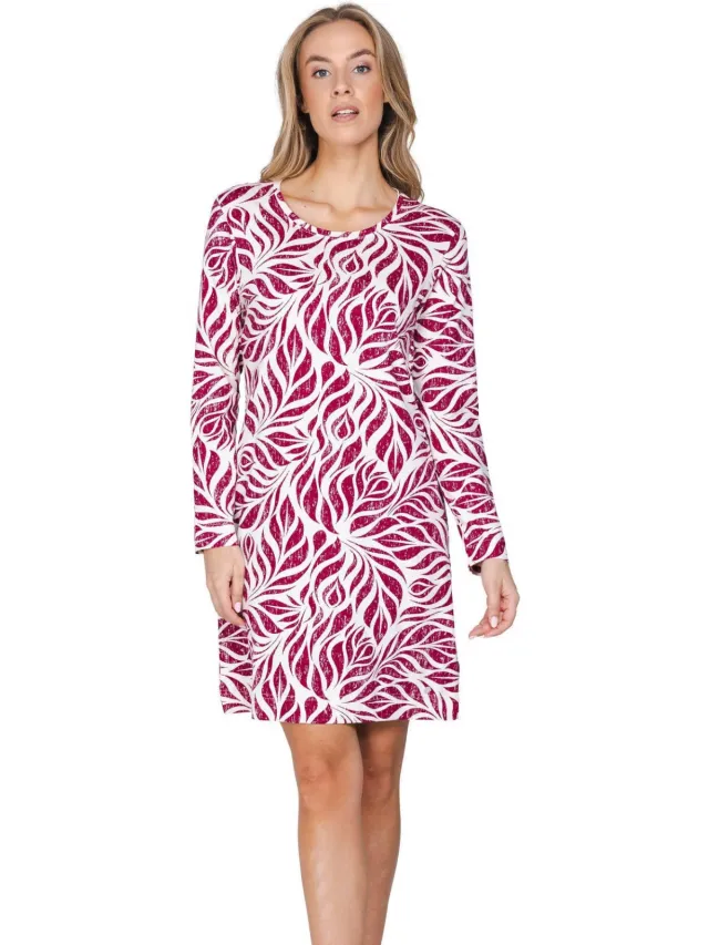 Pastunette nachthemd donkerrood met wit bladprint donkerrood/wit
