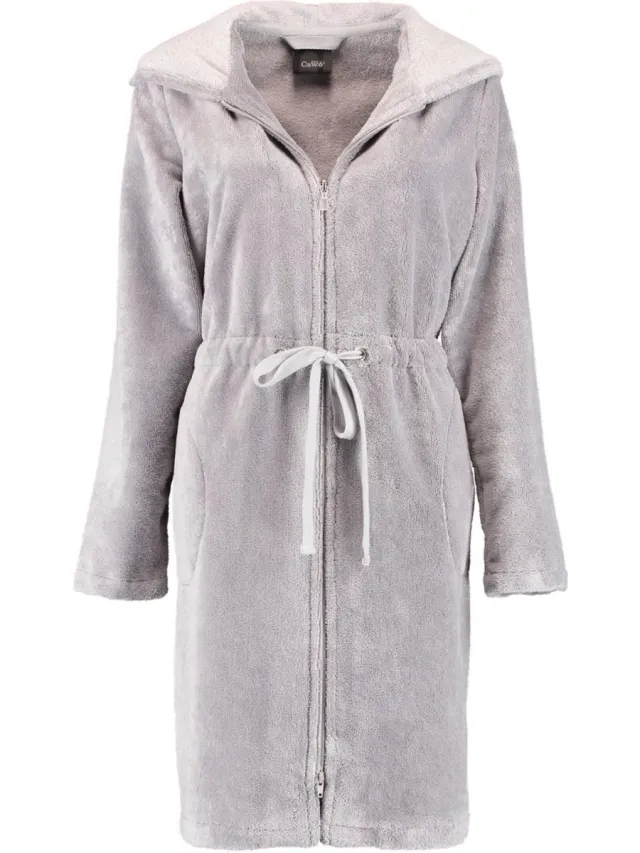 Cawö badjas met ritssluiting hooded (822-73, grijs) - 36/38