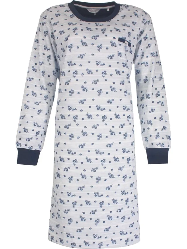 Tenderness Dames Nachthemd - Fleece - Bloemetjes - Licht Blauw wit