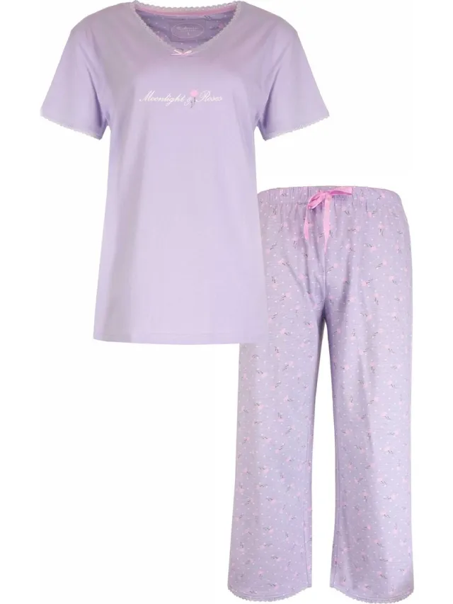 Tenderness Dames Pyjama - Bloemetjes print - Lavendel Lila Paars