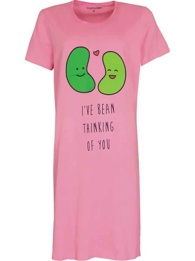 Temptation Dames Nachthemd - Satijnen Biesje - Bigshirt - Roze