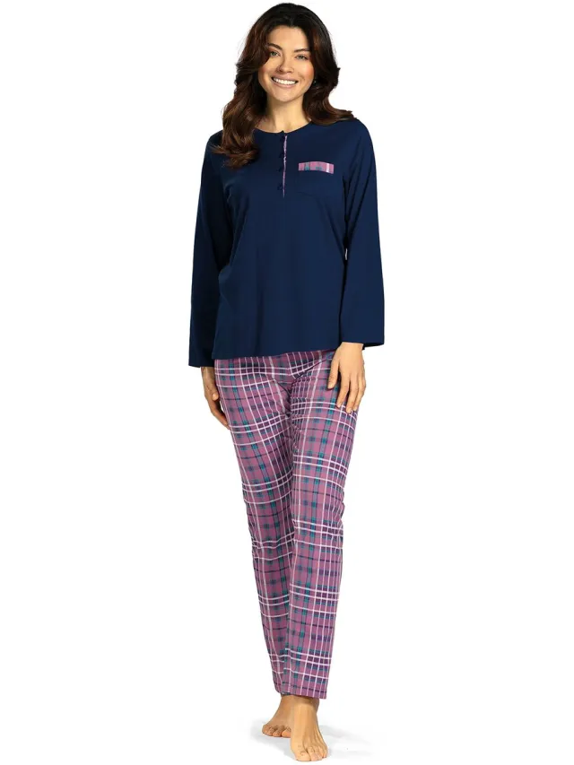 Comtessa Dames pyjama - 100% katoen - blauw roze blauw, roze