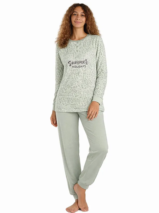Cocodream Quality Dames pyjama katoen - groen - cheeta