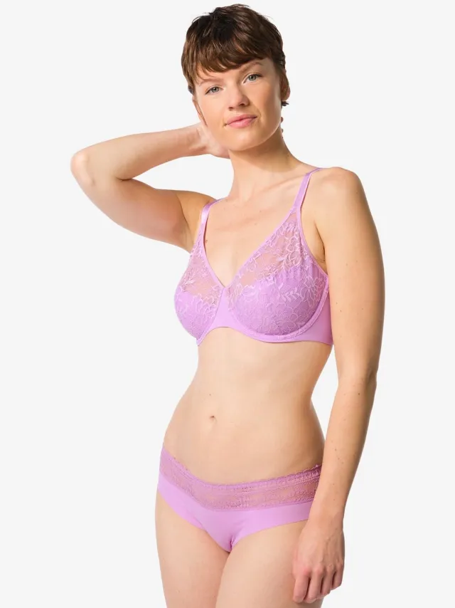 HEMA Dames brazilian micro met kanten tailleband paars (paars)