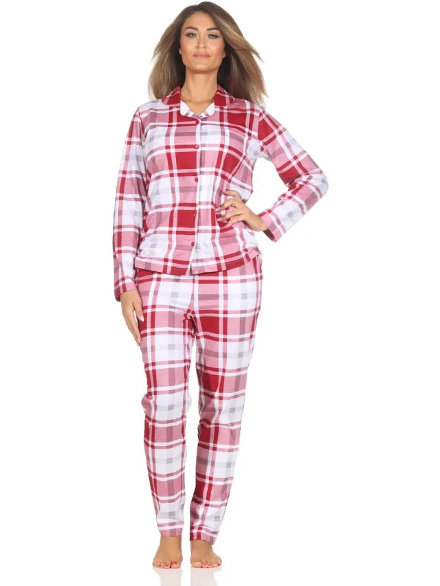 Normann damespyjama met knoopsluiting in geruite look - ook in grote maten rot