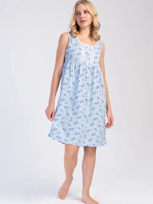 Vienetta Dames Nachthemd, Mouwloos, Blauw