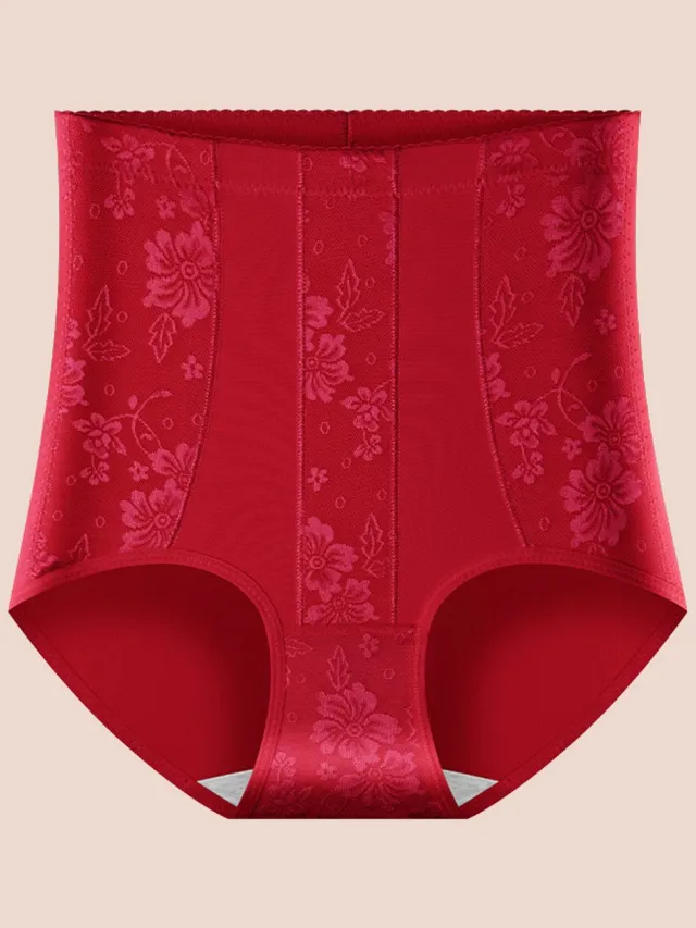 Wclavion Hoge‑taille vormbroek - buik‑ en tailleondersteuning - heupophoudend - anti‑oprolrand - katoenen materiaal - voor na de bevalling-Rood-S-Aanbevolen 100-115 jin (50-67,5 catties)