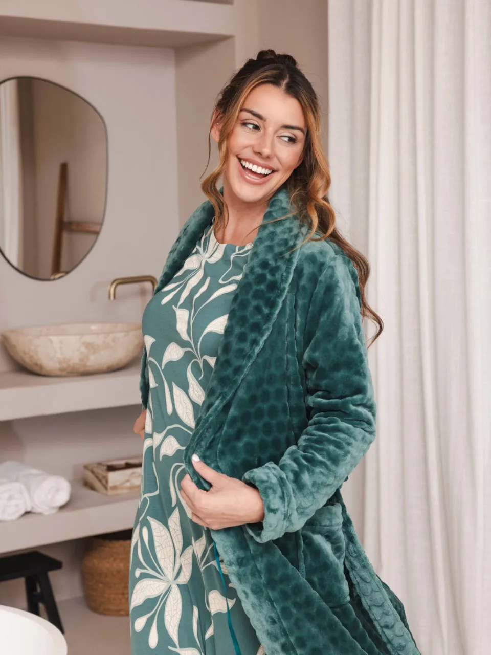 Pastunette fleece badjas - donkergroen, foto 3