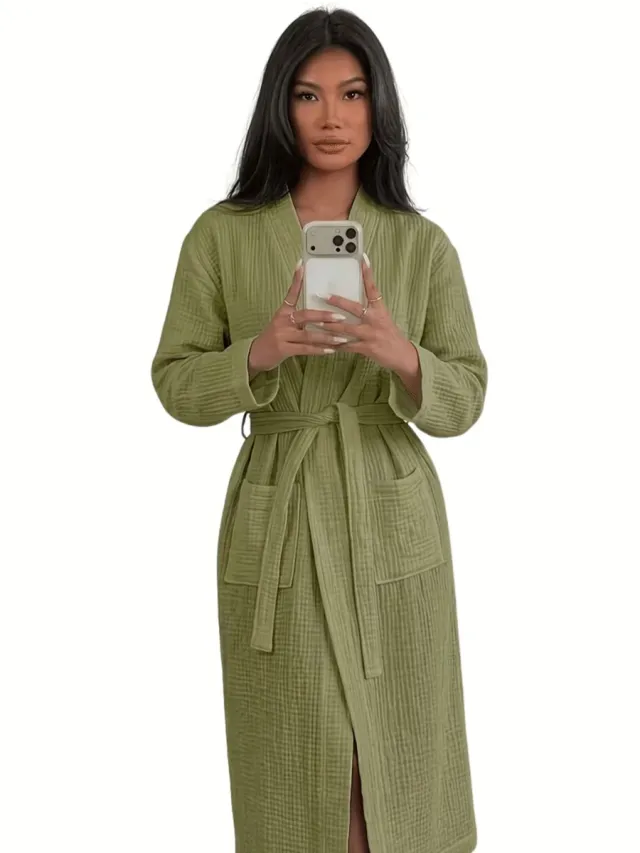 Currero Satijnen Badjas Dames - Kimono - Kamerjas - Satijn - Ochtendjas - Duster - Pyjama - Groen