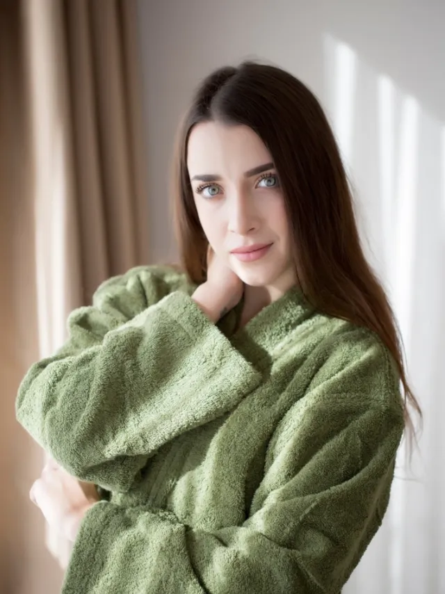 EO Home dames vegan Badjas Badstof Olijfgroen