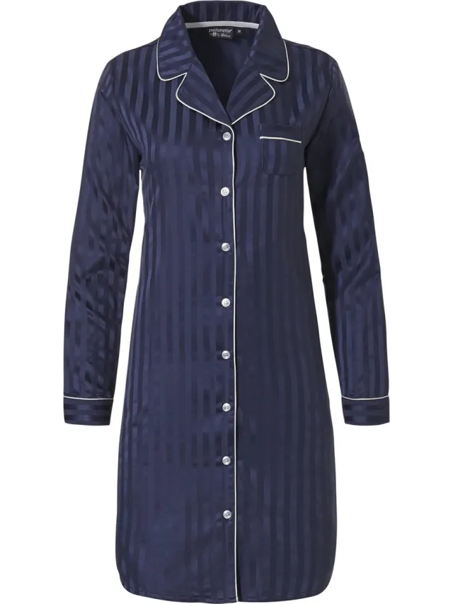 Pastunette Maat 42 Deluxe Monochrome doorknoop Vrouwen Nachthemd - Dark Blue Blauw