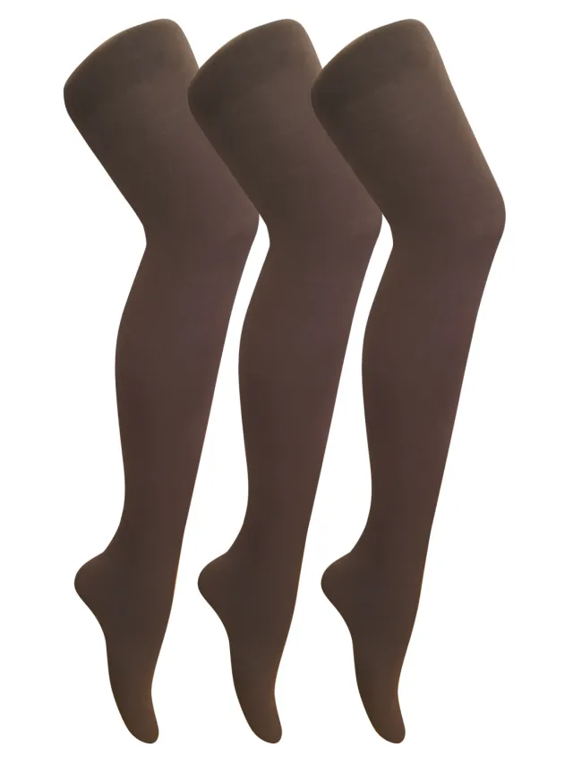 Sock Snob 3 paar dames gekleurde ondoorzichtige 80 denier panty's - Bruin