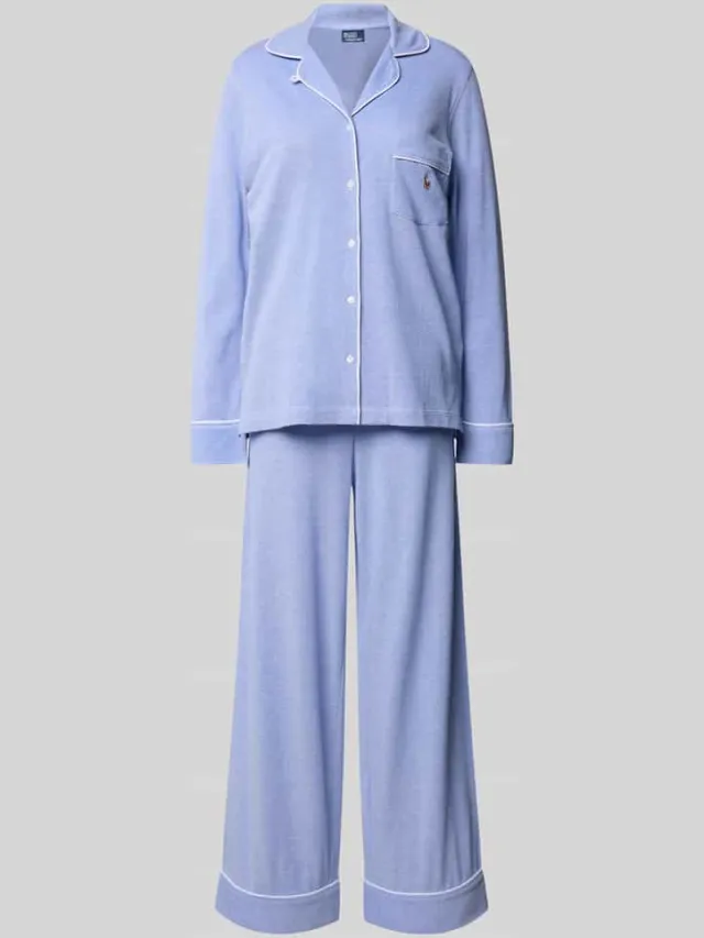 Polo Ralph Lauren Pyjama met logostitchings, model 'OXFORD Madison' Blauw