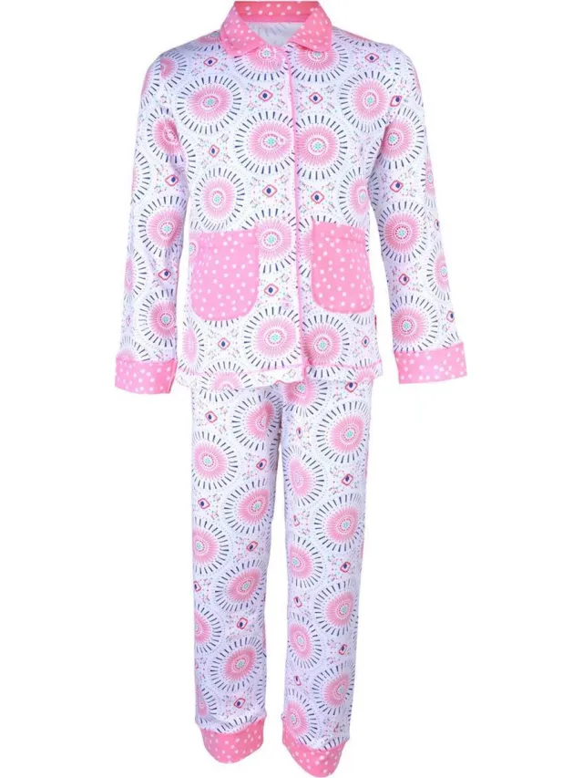 Claesen's pyjama meisje Circle Dots 116-122 Wit, rose, aqua