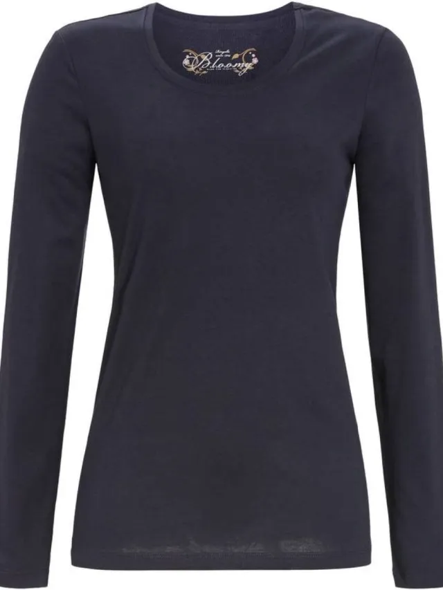 Ringella Bloomy pyjamashirt effen midnight grey - Maat - 42 Blauw
