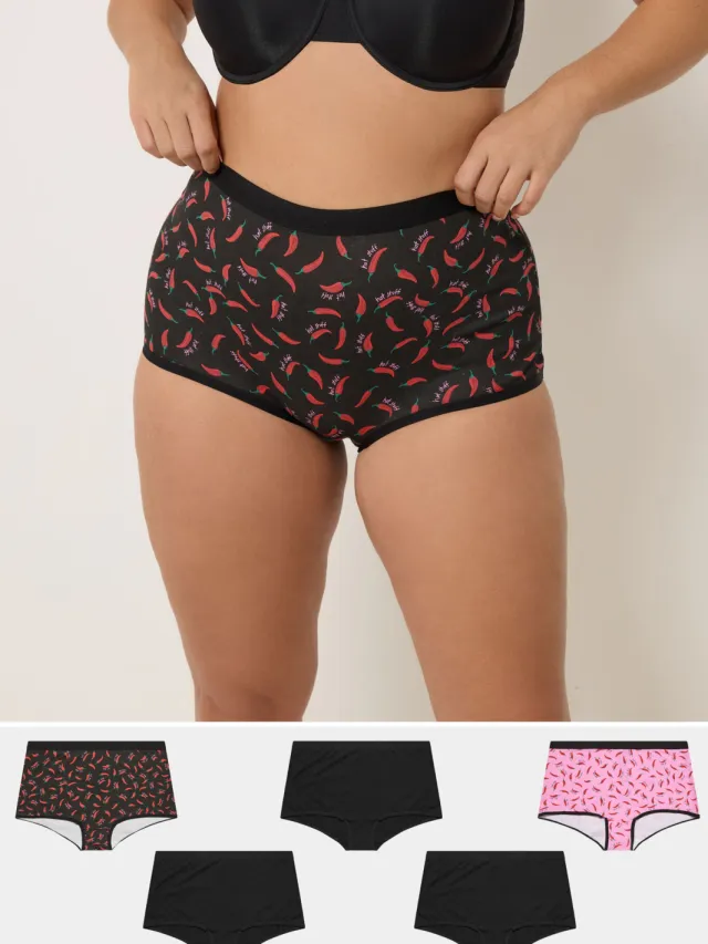 Yours 5Pack Zwarte Shorts Met Chiliprint-64 Black