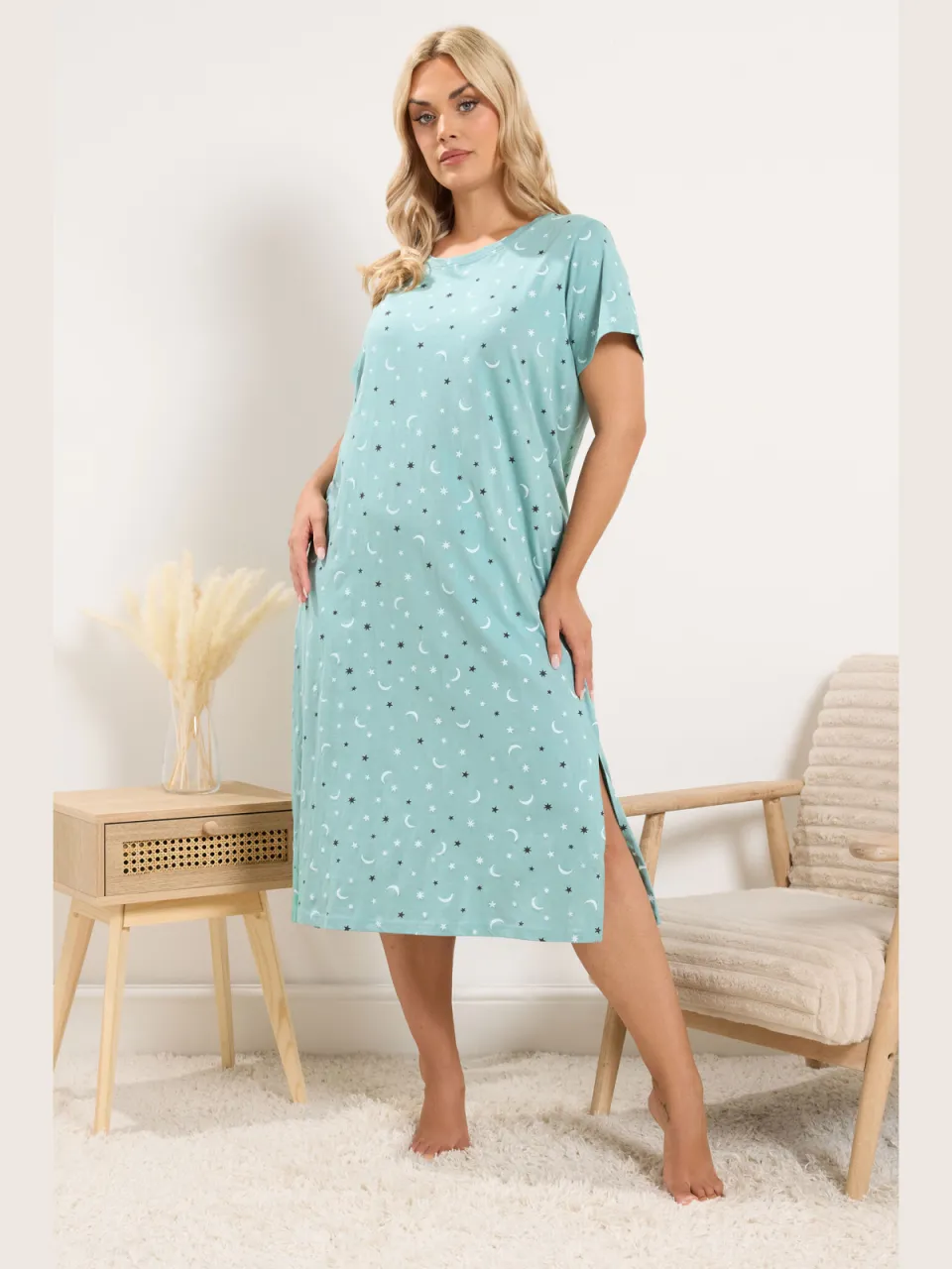 Yours Yourset Set Van 2 Grijze 'Over The Mooon' Hooglandkoe Midaxi Nachthemdensize 42-44 grijs, foto 3