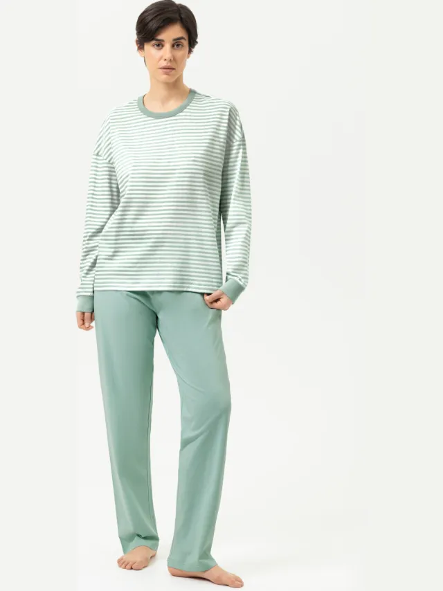 Mey Pyjama lang Serie Willow Stripes Seasalt Green groen