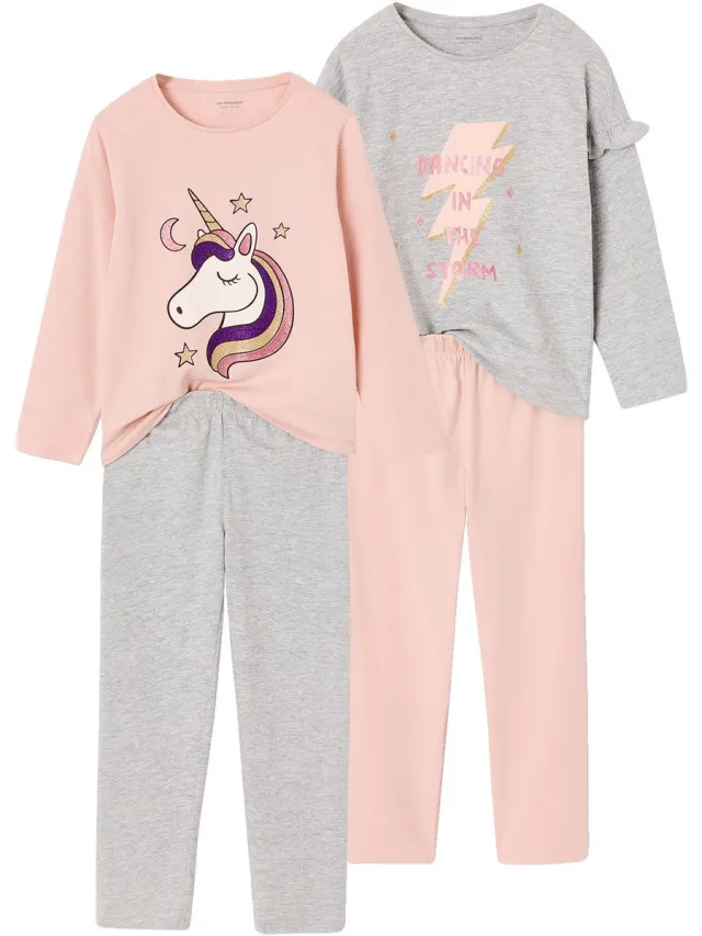 vertbaudet Set van 2 meisjespyjama's roze (poederkleur)