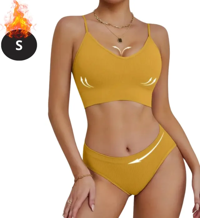 Nivard Lingerie Set Zonder Beugel - Zonder Bandjes - Push-up Bh's - Comfort Beha - Comfortabel - BH - Geel