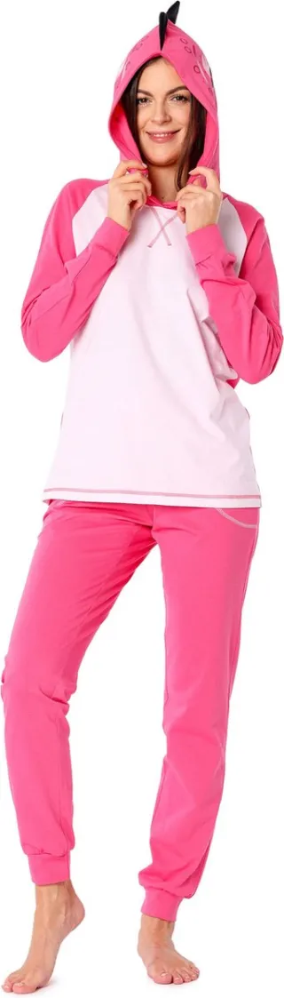 Ladeheid Dames Pyjama - met Capuchon - Lange mouwen - Lange broek - Katoen - LA-LA40-238-PJ - Donkerroze Dino