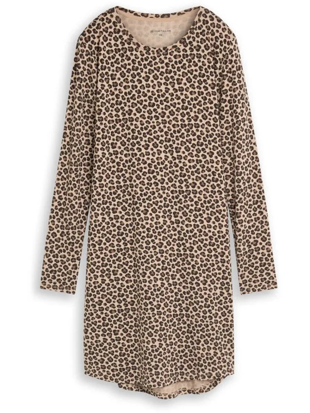 Tom Tailor Nachtjapon met luipaardprint - braun-mittel-Allover