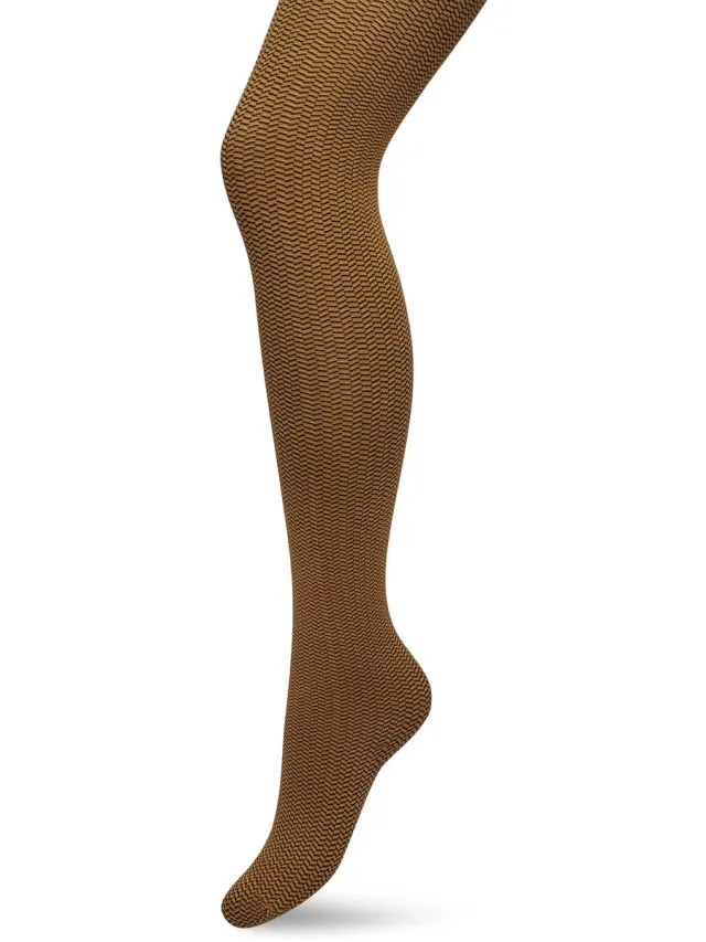 Bonnie Doon Dames Herringbone Panty 100 Denier Bruin/Oranje - Chique Panty - Streepjes Dessin - Brede Boord - Comfort - Herringbone Print - Gestreept - Little Herringbone Tights - Feestelijk - Sudan Brown - BP211908.367