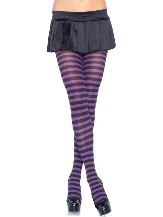 Leg Avenue Nylon Stripe Panty - Paars/Zwart
