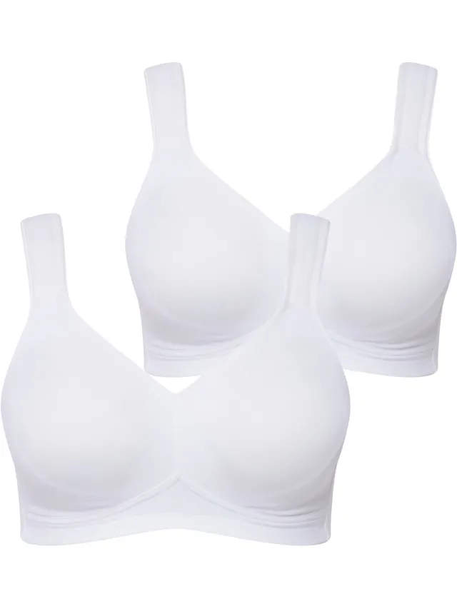 Ulla Popken Dames - Microvezel-beha set van 2 zonder beugel voorgevormde cups - Sneeuwwit