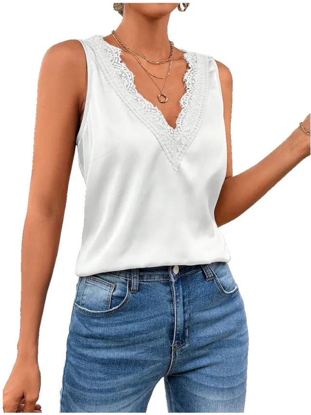 Currero Top Met Kant Dames - Topje - Kleding - Shirt - Blouse - Kort - Volwassen - Wit