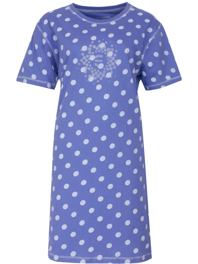 Irresistible Dames Nachthemd - Korte Mouwen - Allover Geprint - Blauw