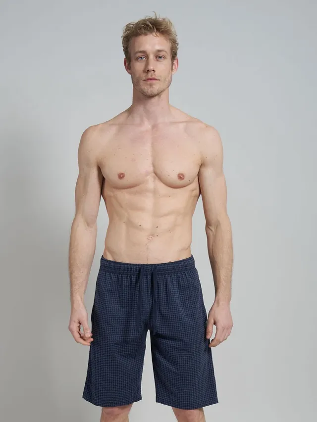 Ceceba heren pyjamabroek kort - blauw pied de poule